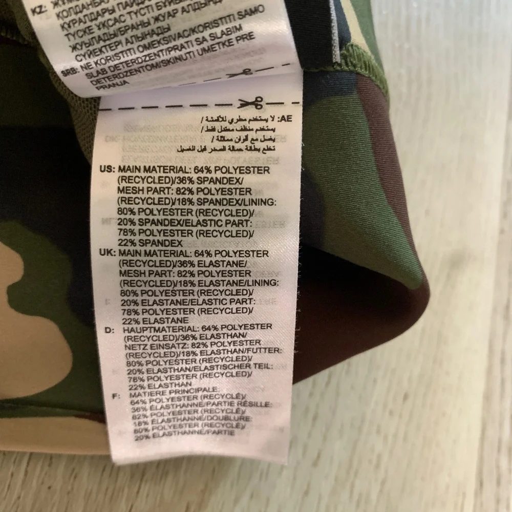 Adidas x Ivy Park Camo Sports Bra Neon Orange Piping Green Brown Camouflage
